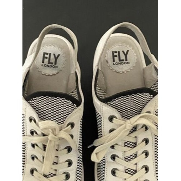 Fly London Yedu Platform size 8B Lace up Wedge Heel Women’s Shoes White Black - Picture 9 of 12